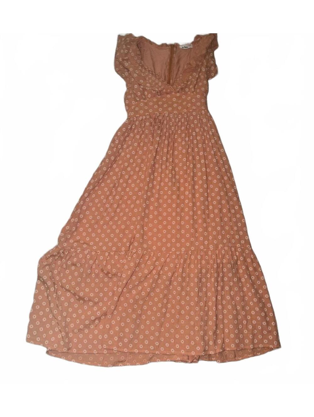 In loom peach ditsy floral tiered maxi cottagecore v neck